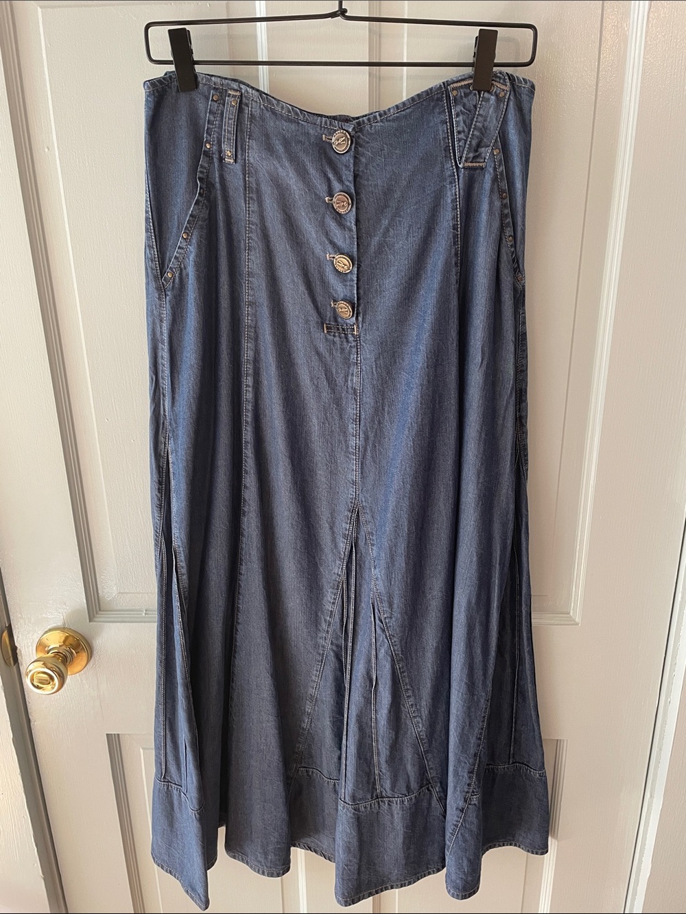 Vintage Maxi Skirt Lightweight Dark Blue Western 30” Waist